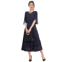 フォーマル ミモレ丈 ワンピース 半袖 レース お呼ばれドレス 結婚式 パーティードレス 二次会 お呼ばれ [DEEPEYES] ドレス 大きいサイズ