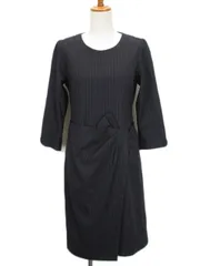 ローズティアラ Rose Tiara ワンピース ストライプ ラップテイスト 七分袖 ウール S 紺 ネイビー