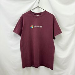 Mサイズ GILDAN 古着 Microsoft マイクロソフト ロゴ Tシャツ 企業ロゴ ワインレッド ボルドー