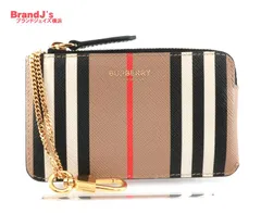 バーバリー チェーン付き コインケース  ストライプ チェック柄 ベージュ PVC 8029616 BIRBERRY /33998