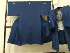 平和屋着物●男性　色紋付　羽織セット　濃藍色　正絹　逸品　AABA1279ph