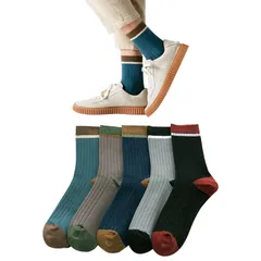 【在庫処分】[DAMILY] 靴下 メンズ 春秋冬 スポーツソックス 中厚手 くつした メンズ カジュアル 5足セット 綿 男性用靴下 暖かい ビジネス おしゃれ クルーソックス 抗菌防臭 通気性 保温 くつ下 秋冬用 アウトドア ゴルフ 24-27cm