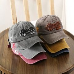 Men's Vintage Washed-Look Embroidered Cotton Baseball Cap, Breathable, All-Season, Woven Fabric, Hand Wash Only, Non-Stretch, Sun Protection, Outdoor, Travel, Stylish, Black, Red, Gray