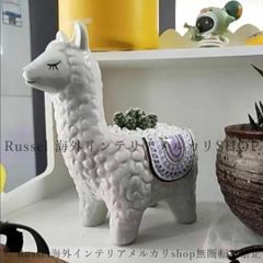 ホワイト アルパカさん 多肉植物植木鉢 陶器 北欧 サボテン 観葉植物 プランター 動物 かわいい おしゃれ おすすめ 装飾 フラワーポット ガーデンポット 飾り プレゼント  寄せ植え 小動物 am
