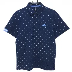 【美品】アディダス 半袖ポロシャツ ネイビー×白 ロゴ総柄 メンズ L ゴルフウェア 2022年モデル adidas