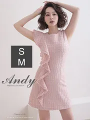 ピンク [OK2741-YE-2306] ANDY/ アンディ/ チェック柄/ ツイード/ フリル/ ノースリーブ/ 台形スカート/ Aライン/ フレア/ ワンピース/ ミニドレス/ キャバドレス/ ワンピース/ dress