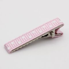 【10個パック】水玉 グログランリボン 仕上げ ヘアクリップ [ベース金具：銀色、リボン：ペールピンク色][32mm×6mm] sgy-533-palepink-10p