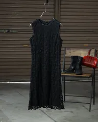 lace mesh × bubbledots jacquard sleeveless dress made in USA レースメッシュ × バブルドット デザイン ジャガード ノースリーブ ワンピース 黒 ブラック USA製