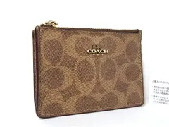 ■美品■ COACH コーチ シグネチャー PVC×レザー コインケース コインパース 定期入れ 小銭入れ カード入れ ブラウン系 DF4299