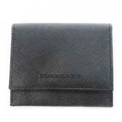 バーバリー BURBERRY コインケース 小銭入れ レザー 革 ロゴ型押し 裏地チェック 黒 ブラック /CK33 ■GY18