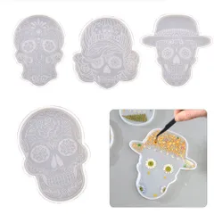 レジン シリコンモールド コースター 骸骨 4点セット カラベラ DIY スカル ドクロ P_0