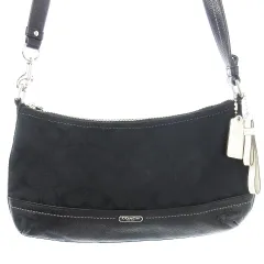 コーチ COACH ショルダーバッグ 切替 レザー キャンバス ジャカード織りシグネチャー ロゴ プレート チャーム付き 黒 ブラック F24028 /CK4 ■GY11