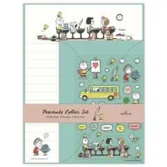 【メール便】スヌーピー 手紙セット レターセット SNSPグリーン Stay Positive ピーナッツ 日本ホールマーク 便箋＆封筒 キャラクター かわいい グッズ 