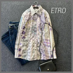 美品 ETRO エトロ 長袖ブラウス ペイズリー柄 フラワー 花柄 総柄 パープルホワイト系 42 イタリア製
