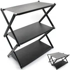 【特価】CHENGMAY キャンプ テーブル キャンプラック 2way 折り畳み アウトドア 卓上 収納ラック キャンプ ローテーブル ミニテーブル 3段 組み立て簡単 アルミ合金 小物置き 耐熱 耐荷重30kg 収納袋付き (合金鋼ヘッド-3段)