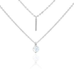【ネックレス 色：シルバー】Adelina Style (アデリナスタイル) レディース 2連チェーン 高輝度 5Aジルコニア ペンダント シルバー925純銀 アクセサリー 金属アレルギー対応 (シルバー) プレゼント