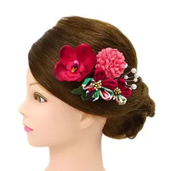 髪飾り 成人式 つまみ細工 赤 振袖 前撮り 袴 花 5点セット 白 パステルカラー ちりめん 和柄 パール かんざし レトロ 古典 洋 No.9-4992