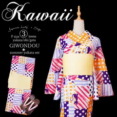 浴衣3点セット　（浴衣＋帯＋下駄）　浴衣セット　可愛い浴衣　幾何学模様　猫　レトロ　レディース　女性　大人かわいい　花火大会　夏祭り　推し活　写真映え　3set-y-r6-kawaii-8