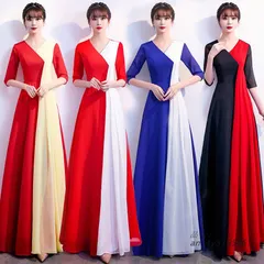 カラードレス ロングドレス レッド ブルー ブラック イエロー 演奏会ドレス 合唱衣装 舞台 発表会 コンクール カラオケドレス コンサート コーオーケストラ ant4y516586