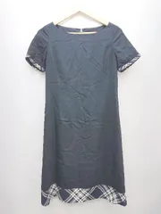 ◇ Yorkland ヨークランド チェック 切替 大人女子 半袖 膝丈 ワンピース サイズ9AR ネイビー ホワイト レディース P  【1308240004796】