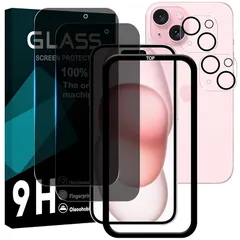 対応 iPhone 15 ガラスフイルム 覗き見防止 【2+2枚セット AGC旭硝子 ガイド枠付き 】iPhone15 フイルム のぞき見防止 (2枚) + レンズ保護フィルム (2枚) iPhone 15 液晶 保護フィルム のぞき見 プライバシーフィル