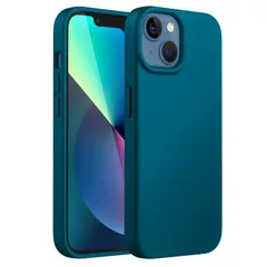 JEDirect iPhone13 mini シリコンケース(5.4インチ専用) シルキーソフトタッチフルボディ保護ケース マイクロファイバーライニング付き耐衝撃カバー (ティールブルー)