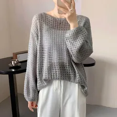 サマーニット レディース 透かし編み 夏 メッシュ ニットウェア 長袖 透かし彫り ショート丈 プルオーバー クロシェ かぎ編み トップス ボートネック 紫外線対策 冷房対策 ZV3p491