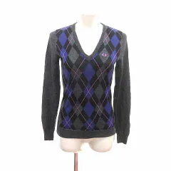 フレッドペリー FRED PERRY ニット カットソー Vネック アーガイル柄 長袖 ウール 38 M チャコールグレー /YKのサムネイル