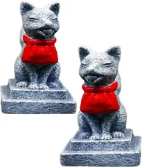 S.fields.inc お稲荷様 お稲荷さん 一対 置物 オブジェ 神社 大鳥居 神棚 水槽 樹脂製 オーナメント(灰色、赤)