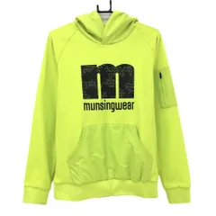 【美品】マンシングウェア パーカー イエローグリーン×黒 フロントロゴ 裏起毛 メンズ M ゴルフウェア Munsingwear