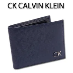 CKカルバンクライン CK CALVIN KLEIN 牛革 二つ折り財布 セプター メンズ ネイビー 紺 展示品 箱なし 定価19,800円