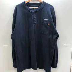 Dickies ディッキーズ ヘンリーネック ポケットTシャツ 長袖 ロンT 企業ロゴ刺繡 オーバーサイズ ビッグサイズ NICARAGUA製 XLサイズ ネイビー