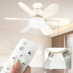 40W ソケット式 シーリングファン ライト、20.5インチ リモコン付きスクリューシーリングファン、E27ソケット式ファン LED、バスルーム、寝室に適用、ホワイト ファン LED