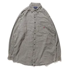 90's ラルフローレン ギンガムチェック ボタンダウン コットン フランネルシャツ 長袖 (XL) 黒×白 ポニー刺繍 90年代 旧タグ オールド Y2K　アメリカ古着 USED  ビンテージ ヴィンテージ