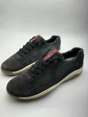 PRADA ナイロン×スエード切替 ロートップスニーカーブラック×シルバーライン PRADA プラダ コラプス Re-Nylon x スエード スニーカー *SALE