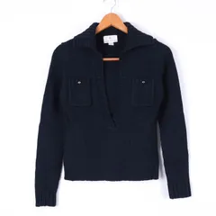 組曲 ニット セーター 長袖  襟付き ポケット付 シンプル 無地 トップス レディース 2サイズ ネイビー KUMIKYOKU 【中古】