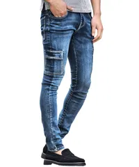 S_インディゴ(カーゴ) [ルービック] 選べるデザインスキニーデニムパンツ ジーンズ メンズ ダメージ カーゴ パッチワーク 細身 ストレッチパンツ スキニー S インディゴ(カーゴ)