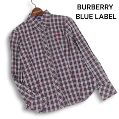 BURBERRY BLUE LABEL バーバリー ブルーレーベル 通年★ ホース刺繍 長袖 チェック柄 ボタンダウン シャツ Sz.38 レディース
