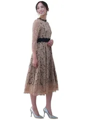 30代 20代 40代 ロング丈 ミモレ丈 シースルー Aライン 袖あり ゲスト お呼ばれ ロングドレス総レース ワンピース 二次会 長袖 服 結婚式ドレス パーティードレス Dress] [EightSTAR