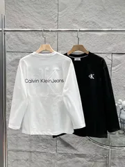 【本日限定特価】Calvin Klein メンズ＆レディース カジュアル ロングスリーブ Tシャツ プリント＆刺繍 ブラック/ホワイト S-XL [本日特価|新品未使用品]