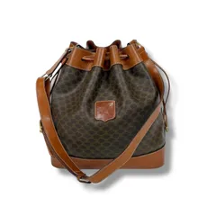 セリーヌ　CELINE ショルダーバッグ　巾着型　マカダム　ドローストリング　バケツ　バケット　ブラウン