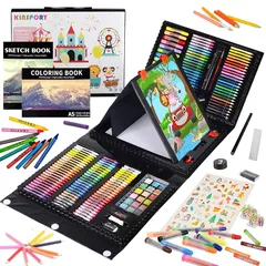 290点 お絵描きセット 子供用 アートセット、KINSPORY 両面イーゼル 水彩画 色鉛筆 絵の具 マーカー クレヨン セット、新進アーティスト向けの 学用品 画材 ケースギフトガールズボーイズキッズティーンズ 子供2人遊び用 (ブラック)のサムネイル
