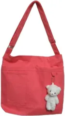 OJUMAH トートバッグ キャンバス A4 ショルダー 帆布 肩掛け 斜め掛け 軽量 通学 通勤 ファスナー 付き 無地(ピンク)