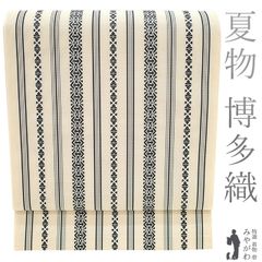 【中古】 夏物 名古屋帯 リサイクル 正絹 本場筑前博多織 紗献上 紗 全通 博多織 薄ベージュ 黒 献上縞 夏帯 夏 カジュアル 夏用 なごや帯 二重太鼓仕立て 仕立て上がり みやがわ sb54289
