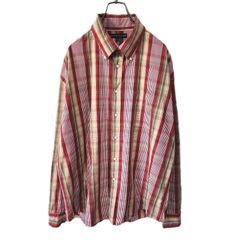 TOMMY HILFIGER トミーヒルフィガー 長袖ボタンダウンシャツ メンズ XLサイズ ワインレッド系 チェック 刺繍ロゴ
