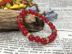 レッドジェイド パワーストーン ブレスレット ブレスレット 8mm （ゴールド）レディース 女性  数珠ブレス 開運 プレゼント ギフト  [8]