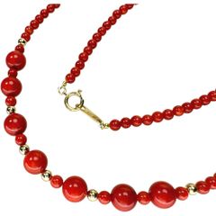 丸玉赤サンゴ（着色あり）3.3～6.5mm ネックレス K18ゴールド 18金  8.3g 43.5cm レディース 【中古】【真子質店】【NN】
