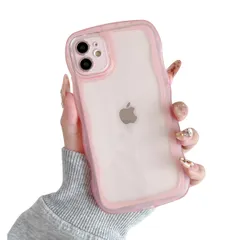 【迅速発送】ZTOFERA iPhone 11ケース用、クリア透明可愛いうねうね波状フレームおしゃれデザインスマホケース、ソフトTPU滑り止め傷防止耐衝撃性の電話カバーiPhone 11ケース用、ピンク