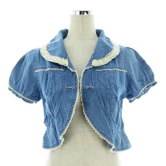 アクシーズファム axes femme デ二ムジャケット ジージャン Gジャン 半袖 ラウンドカラー レース レースアップ 薄手 コットン 無地 M 青 ブルー アウターのサムネイル