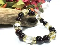 ガーネット×水晶 パワーストーン ブレスレット 天然石ブレス　10mm (ロンデル：ゴールド) メンズ・レディース　浄化済み △